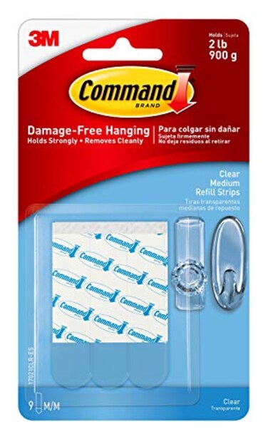Command Clear Replacement Strips, Re-Hang Indoor Clear Hooks, 9 strips ,17021CLR-ES