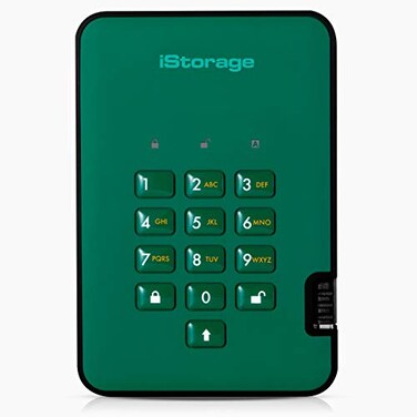 iStorage diskAshur2 HDD 2TB GreenSecure portable hard drivePassword protectedDustwater resistantHardware Encryption
