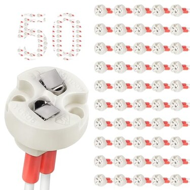 DiCUNO G4, GU5.3 Bi-Pin Ceramic Base Socket, with Wire Connector, 50-Pack