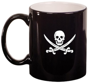 MIP Black Ceramic Coffee Tea Mug Jolly Roger Pirate