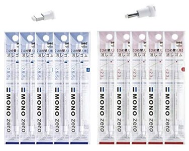Tombow Mono Zero Pen-Style Eraser ,20 Refills, 2.3mm Round2.5mm Rectangle tip