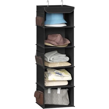Simple Houseware 5 Shelf Hanging Closet Organizer, Black