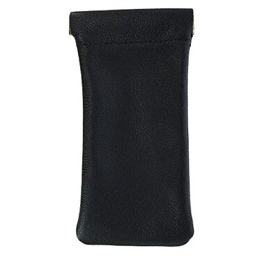 CTM Leather Push Mouth Pebble Grain Eyeglass Holder, Black