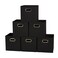 Household Essentials Foldable Fabric Storage Bins 6 Piece Set, Strong Poly-Woven Fabric, Sturdy Chipboard Sides, Grommet Front Handle, Stackable, Classic Design, Black