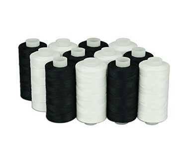 Simthread 6 White 6 Black 100% Cotton Sewing Thread 50s/3 for Quilting etc - 550 Yards Each