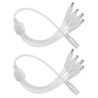 Security-01 12V DC Power Splitter Cable 1 to 4 Way, Plug 5.5mm x 2.1mm for CCTV Security Camera, LED Strip Light and More,2-Pack White