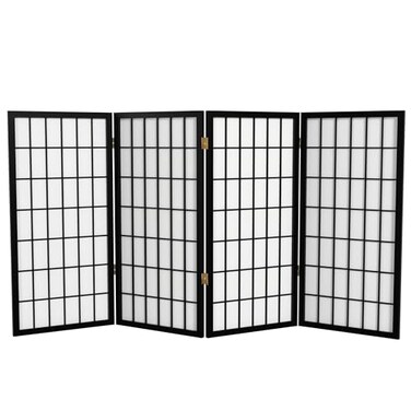 Red Lantern 3 ft. Short Window Pane Shoji Screen - Black - 4 Panels