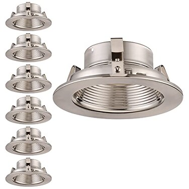 TORCHSTAR 6-Pack 4 Inch Recessed Light Trim, Step Baffle, Satin Nickel