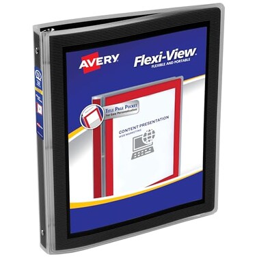 Avery Flexi-View 3 Ring Binder, 1/2" Round Rings, 1 Black Binder