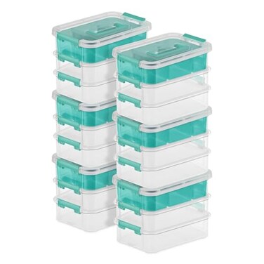 Sterilite StackCarry 3 Layer Handle Box, Small Latch Bins, Clear, 6 Pack