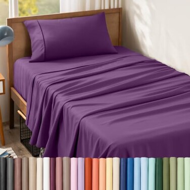 Bare Home Twin Sheet Set - 1800 Ultra-Soft Microfiber - Double Brushed - Deep Pockets - Easy Fit - Extra Soft - 3 Piece Set - Bedding SheetsPillowcases ,Twin, Plum