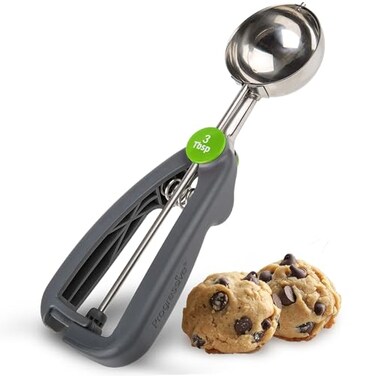 Progressive PrepSolutions Quick Release Cookie Scoop“ 3 Tbsp., Gray, Stainless Steel for Precise Portioning