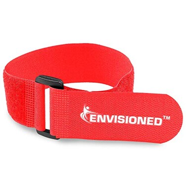 ENVISIONED Reusable Cinch Straps 2" x 72" - 2 Pack - Hook and Loop Straps ,Neon Red
