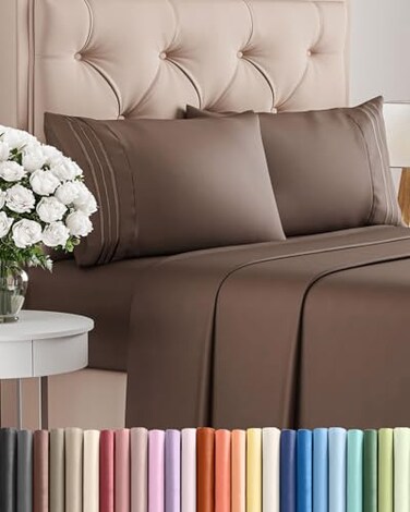 CGK Unlimited Queen Size 4 Piece Sheet Set - Comfy BreathableCooling Sheets - Brown