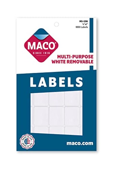 MACO White Rectangular Multi-Purpose Labels, 3/4 x 1 Inches, 1000 Per Box ,MS-1216