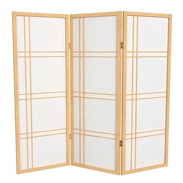 Red Lantern 4 ft. Short Double Cross Shoji Screen - Natural - 3 Panels