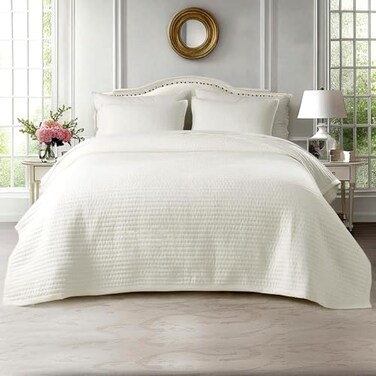 KASENTEX Oversized Queen Quilt Set 102x106, Soft Washed 3-Layer Lightweight