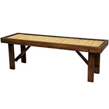Red Lantern Japanese Bamboo Bench w/ Wood Frame