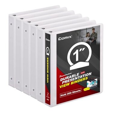 COMIX Sturdy 3 Ring Binder 1 Inch with Clear View Cover