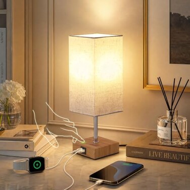 Siljoy Bedside Table Lamp with USB AC Touch Control Dimmable Bulb Included