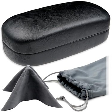 MyEyeglassCase - Oversized Sunglasses Case - Women Extra Large Eyeglasses Case in tie dye Microfiber Print - Glasses Rectangle Case for Straight Frames w/Drawstring PouchCloth ,AS505 Black/Grey