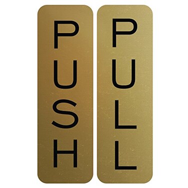 All Quality Basic Vertical Push Pull Door Sign ,Brushed Gold- Medium
