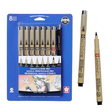Sakura 50203 8-Piece Pigma Manga Comic Pro Drawing Kit