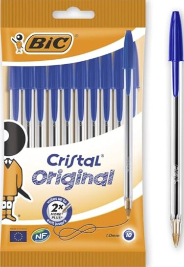 Bic Cristal Original Ballpoint Pens Medium Point 1.0mm Blue Pack of 10