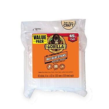 Gorilla Hot Glue Sticks, Clear, Full Size, 4" x 0.43", 45 Count