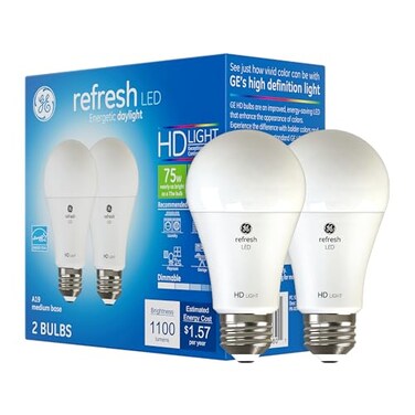 GE Refresh LED Light Bulbs, Daylight A19, 75W Equiv, 2 Pack