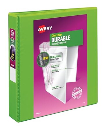 Avery Durable View 3 Ring Binder, 1.5" Rings, 1 Chartreuse Binder