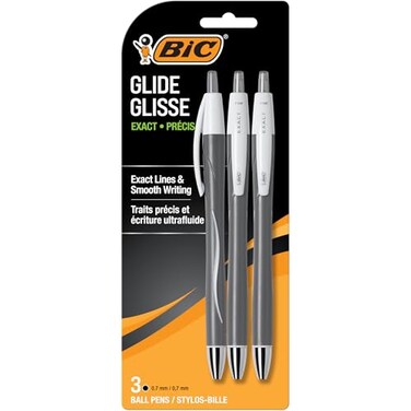 BIC Glide Exact Black Retractable Ballpoint Pens, Fine Point, 3-Count