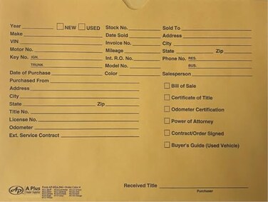 A Plus Printed Vehicle Dealer File Jacket Buff511, 12" x 9", Quantity 500 ,P