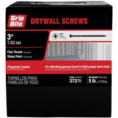 Grip-Rite Fine Thread Drywall Screws -2 Phillips Bugle Head - Sharp Point - Attach Drywall to Steel Studs - Phosphate Coated -6 X 1-1/4" - 5 Lb Box - 1190 Count - 3DWS5