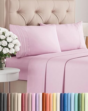 CGK Unlimited Full Size 4 Piece Sheet Set - BreathableCooling Sheets - Light Pink