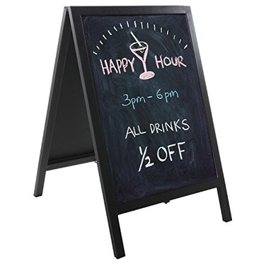MyGift Black Metal A-Frame Chalkboard Sign, Double Sided Sidewalk Board