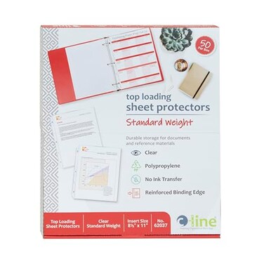 C-Line Top Loading Standard Weight Poly Sheet Protectors, Clear, 8.5 x 11 Inches, 50 per Box ,62037