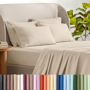 Bare Home Sheet Set 1800 Ultra-Soft with 4 Pillowcases ,Split King, Sand