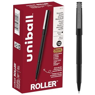 Uni-Ball uniball„Roller Rollerball Pens, Micro Point ,0.5mm, Black, 12 Pack