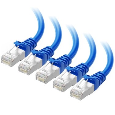Cable Matters 10Gbps 5-Pack Snagless Shielded Cat 6A Cable, 1ft, Blue