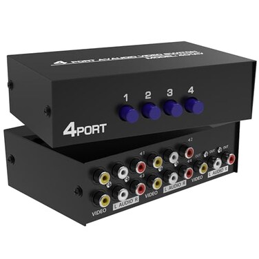 Fosmon 4-Way RCA Splitter AV Switcher 4 in 1 Out Audio Video Selector Box