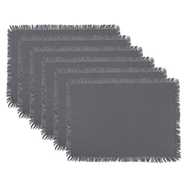 DII Everyday Collection, Fringed Solid Tabletop, Placemat Set, Gray, 6 Piece