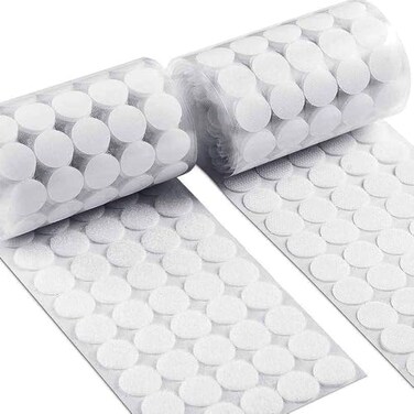 Rena Chris Self Adhesive Dots, 0.59" Hook and Loop Circles, 300 Pcs Round Fasteners with Strong Adhesive Backing, Waterproof Nylon for Classroom, OfficeHome ,White