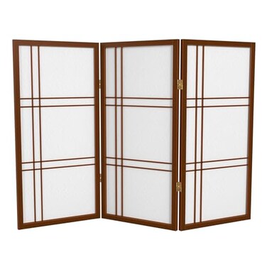 Red Lantern 3 ft. Short Double Cross Shoji Screen - Walnut - 3 Panels