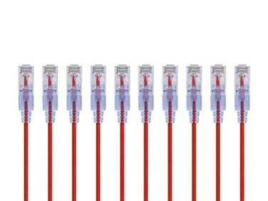 Monoprice SlimRun Cat6A Ethernet Patch Cable - Snagless RJ45 UTP Pure Bare Copper Wire 10G 30AWG 2ft Red 10-Pack