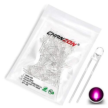 CHANZON 100 pcs 3mm Pink LED Diode Lights ,DC 3V 20mA