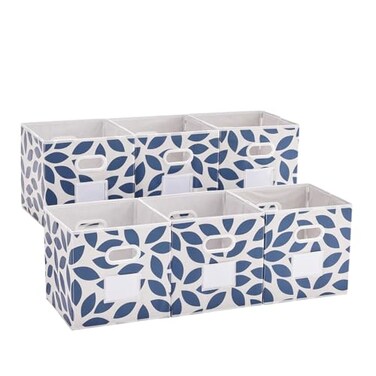 MAX Houser 6 Pack Foldable Fabric Storage Bins with Handles, Blue 12 inch