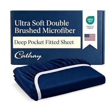 Cathay Home Full Fitted Sheet Only, 14" Deep Pocket Ultra Soft, Navy