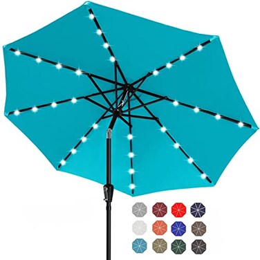 ABCCANOPY Solar Led Patio Umbrella with 32 Lights 9FT,Turquoise