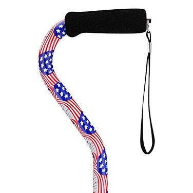 NOVA Designer Walking Cane with Offset Handle, Lightweight Adjustable Walking Stick with Carrying Strap,Stars and Stripes Design